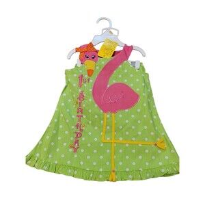 Girls 12 Months Rare Editions Custom Embroidered 1st Birthday Outfit Flamingo